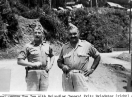 Colonel George Van Zee with Brigadier General Fritz Briedster (right) on the Burma Road, 1944.  Photo from George Van Zee.