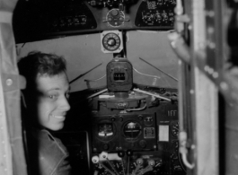 John Bondurant at the controls of a US military plane during WWII in the CBI.  Photo from John Bondurant.
