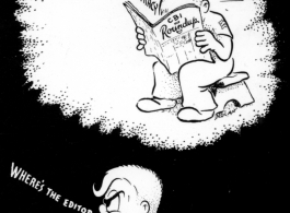 A cartoon about a GI who is upset to not see his favorite comic "Dick Tracy" in the latest CBI Roundup newspaper.