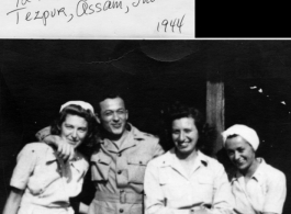 72nd Field Hospital surgery crew, Tezpur, Assam, India, 1944, during WWII. Charlotte Gimmey, William A. O'brien, Bertha Vreusen, and Mimi Grow.  Photo from Gimmey Koch.