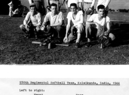 930th Engineer Aviation Regiment softball team, Kalaikunda, India, 1944.