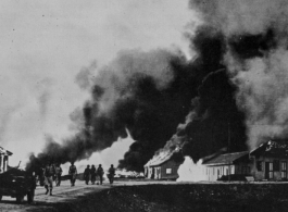 US military buildings put to flame at Guilin (Kweilin) as the Japanese neared during Ichigo. In the CBI.