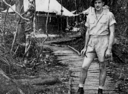 Louis K. Sisco in Tingkawk Sakan, Burma, in July, 1944.  Photo by Hugh Crumpler.