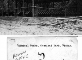 Chemical bombs stacked at Chemical Park, Dinjan, during WWII.   Photo by George Trenck, provided by Clarence Gordon.