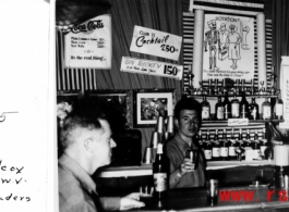 GIs drink in a well-stocked "Club 11" in Kunming, China, in 1945, during WWII.  Photo from Emory J. Wilcox (w/Merrill's Marauders).