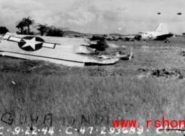 C-47 transport airplane #293689 crashed and burned in a field in the CBI during WWII. September 22, 1944. ICD ATC.
