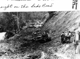Landslide, a too common sight, on the Ledo Road, during WWII.   Photo from Bruce Stroman.