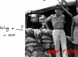 GIs in Myitkyina during WWII, 1944, Capt. Harry Hxiling and another person.