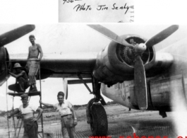 American engineers of the 436th Bomb Squadron working on B-24 engine in the CBI during WWII.  Photo form Jim Sealy.