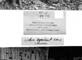 Kachin logger in forest, and "Kachin department store". During WWII.   Photo by US Army Signal Corp.