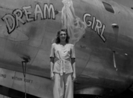 B-29 "Dream Girl" with the real girl. In the CBI during WWII.  Photo from Harold M. Goldsworthy.
