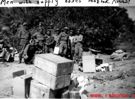 Mars Task Force 124th Cavalry Regiment enjoying supply boxes. For food Christmas in 1944! In Burma during WWII.
