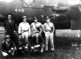 Standing in front of B-25 #448 of the Ringer Squadron. China, July 1944.