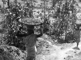 Indian woman "Hauling dirt for 72's Revetment, Chaukulia, India 1943."