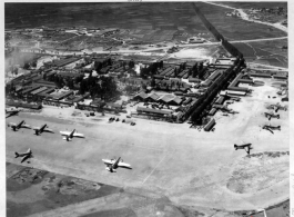 An airbase in Kunming city, Yunnan province, China, probably at the Wujiaba location, during WWII.