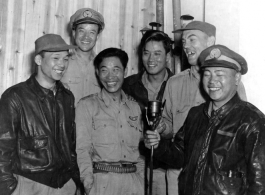 Members of CACW make a recording with the C-3-I Recording Unit at Guilin, China, during April 1944.