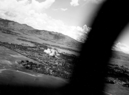 B-25 Mitchell bombers doing battle with Japanese ground forces, flying over Tengchung (Tengchong), near the China-Burma border in far SW China.