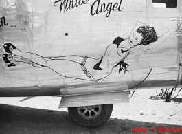 Nose art of a Consolidated C-109 (a modification of the B-24 bomber) "White Angel" in the CBI during WWII. Probably serial #44-49059.