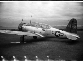 A Vultee BT-13 Valiant "trainer aircraft" with tail #122455. At the American air base at Luliang during WWII.