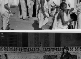 GIs explore street and shops (top), and GI visits mausoleum at Humayun Tomb.  Scenes in India witnessed by American GIs during WWII. For many Americans of that era, with their limited experience traveling, the everyday sights and sounds overseas were new, intriguing, and photo worthy.