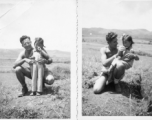Along the Burma road on the way to China during WWII, or in SW China. The top right image is Frank G. Ehle holding a small child.