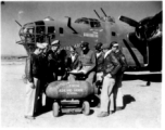 A B-24 ("Sherazade")loading a bomb (top), with pilot window labeled "Farnell," and bomb painted with "To Tojo, from Ashland grade school." Some of their adventures can be read here.  A different B-24 ("Lonesome Polecat") moving on runway (bottom). In the CBI during WWII.