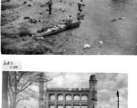 GIs bath in a river next to a bridge. And a decorative building. In the CBI during WWII.  Images provided by Emery and Beth Vrana.
