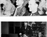 Chennault laughs with others in an audience; Officer cuts cake at 308th one year anniversary event. In the CBI during WWII.  Images provided by Emery and Beth Vrana.