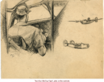 Thomas Grady was a talented and curious young artist while in the CBI, and he drew a number of his observations, often capturing emotions or experiences vividly with his pencil.   "Two-Gun McCoy--Cap't, pilot, at the controls."