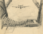 Thomas Grady was a talented and curious young artist while in the CBI, and he drew a number of his observations, often capturing emotions or experiences vividly with his pencil.   "My Office--tail gun, T. Grady, S/Sgt (all drawings made on the way home)."
