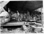 Operations of a mill of the 797th Engineer Forestry Company in Burma.  During WWII.