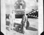 Flyers Bill Lesak and Sam Hansen with B-24 "Red Hot Riding Hood," in the CBI during WWII.  "B-24s in my squadron."