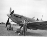 American CBI flyer Albert Haynes with a Spitfire in Britain, where he volunteered before going to China. During WWII.