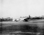 A P-51 fighter at a base in China during WWII. Tail number #271 37124. Although David Axelrod spent at least part of his time at Luliang, the karst formations in the background do not resemble the mountains of Luliang, and this is morel likely a base in Guangxi, such as Liuzhou, etc.