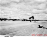 C-54 transport plane  on a runway at the American base at Liuzhou in 1945. Photos taken by Robert F. Riese in or around Liuzhou city, Guangxi province, China, in 1945.