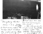 "Hong Kong Harbor, scene 1 &2, Large freighter, Just came across the harbor about 10' above the water firing B25H canon of nose guns, you can see where skip bombs hit close as I cleared over the mast (next) and you can see sailors running on the deck - the ship sink confirmed by photo-recon after the strike. Heavy flak - my friend Dan Loring had one engine knocked out- pictures taken by Tsgt Volmer, tailgunner."