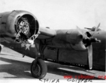 The B-24 "China Clipper" showing damage to engine.  Selig Seidler was a member of the 16th Combat Camera Unit in the CBI during WWII.