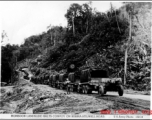 Monsoon landslide halts convoy on Burma-Stilwell Road. In the CBI.  U. S. Army Photo.