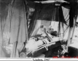 Photos taken by Robert F. Riese in or around Liuzhou city, Guangxi province, China, in 1945.  Robert Riese in his barracks bunk at Liuzhou during WWII.