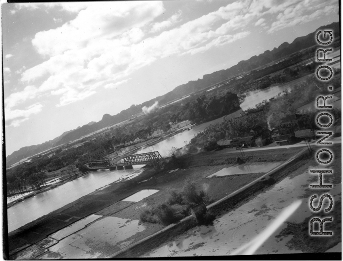 Bombing of Ninh-Bình railway bridge in French Indochina (Vietnam), during WWII. Ninh Bình is a small city in the Red River Delta of northern Vietnam, and along a critical rail route used by the Japanese.  Coordinates: 20°15'39.7"N 105°59'06.3"E