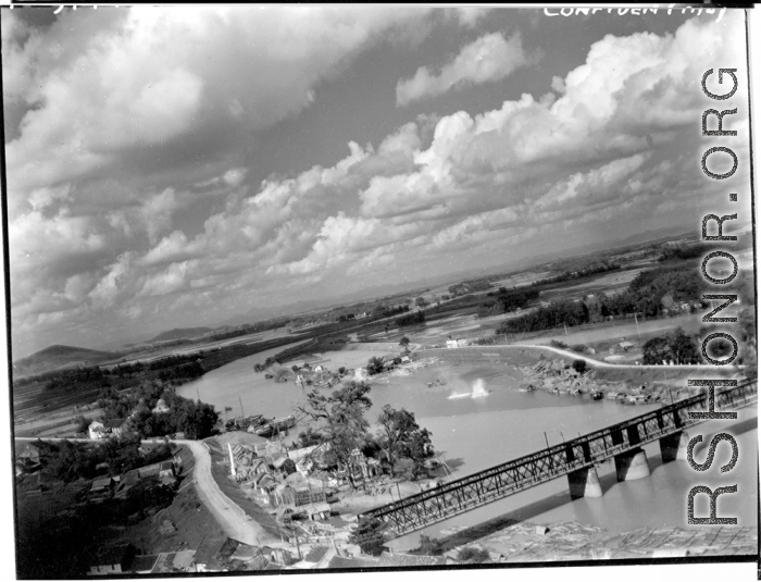 Bombing on Phu Lang Thuong railway bridge over the Thuong River at Bắc Giang City in French Indochina (Vietnam), during WWII. In northern Vietnam, and along a critical rail route used by the Japanese.  Coordinates:  21°16'32.69"N 106°11'9.28"E