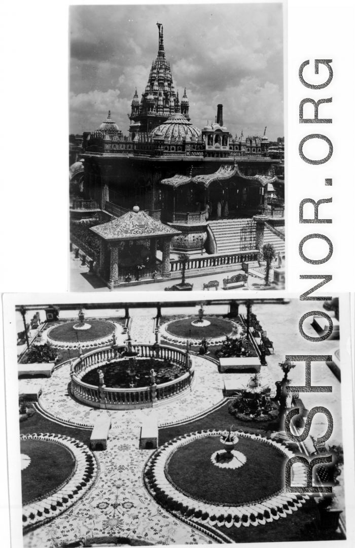 Ornate temple.  Scenes in India witnessed by American GIs during WWII. For many Americans of that era, with their limited experience traveling, the everyday sights and sounds overseas were new, intriguing, and photo worthy.