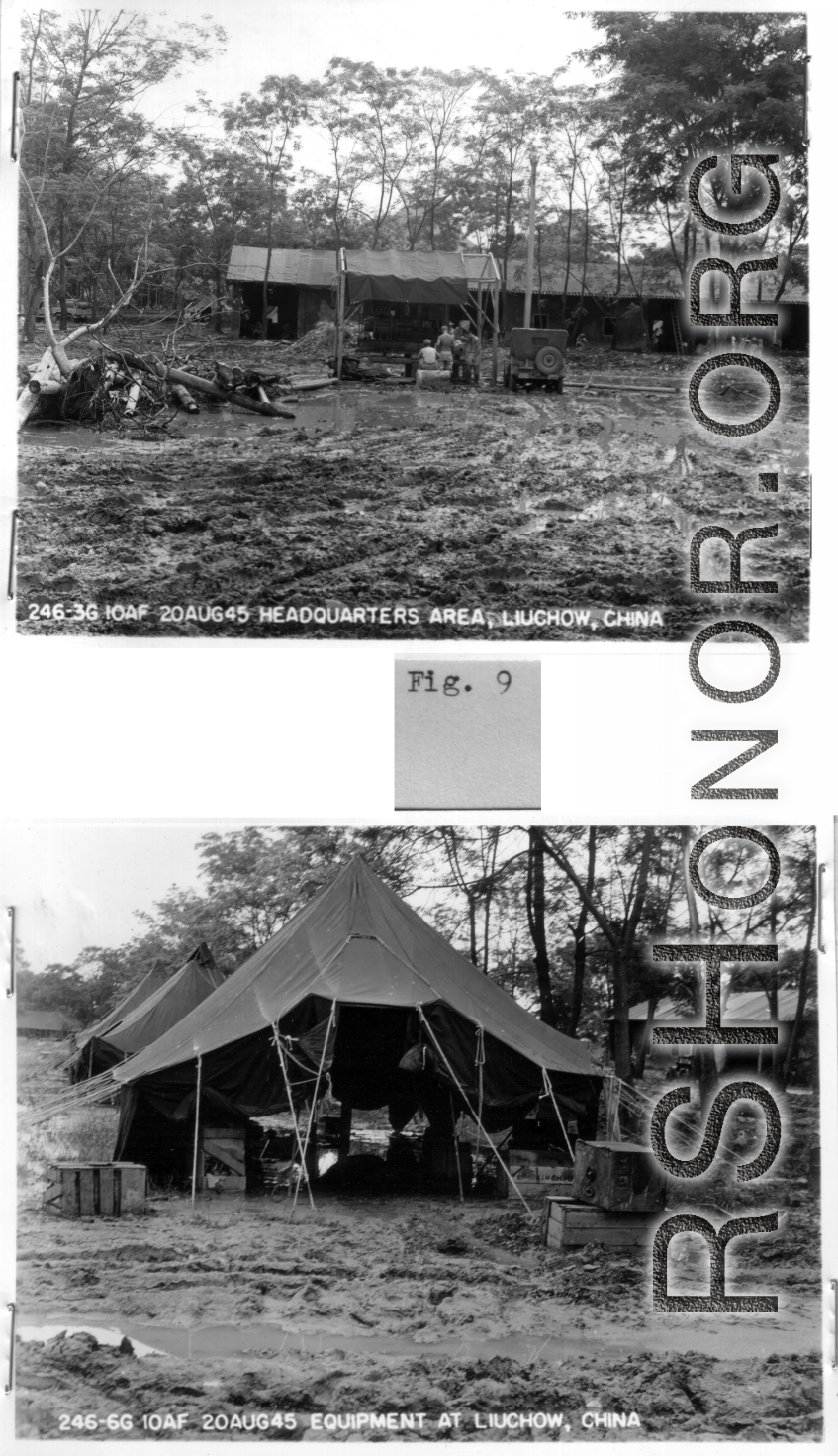 246-3G 10AF 20Aug45 Headquarters area, Liuchow [Liuzhou], China. 246-6G 10AF 20Aug45 Equipment at Liuchow [Liuzhou], China.