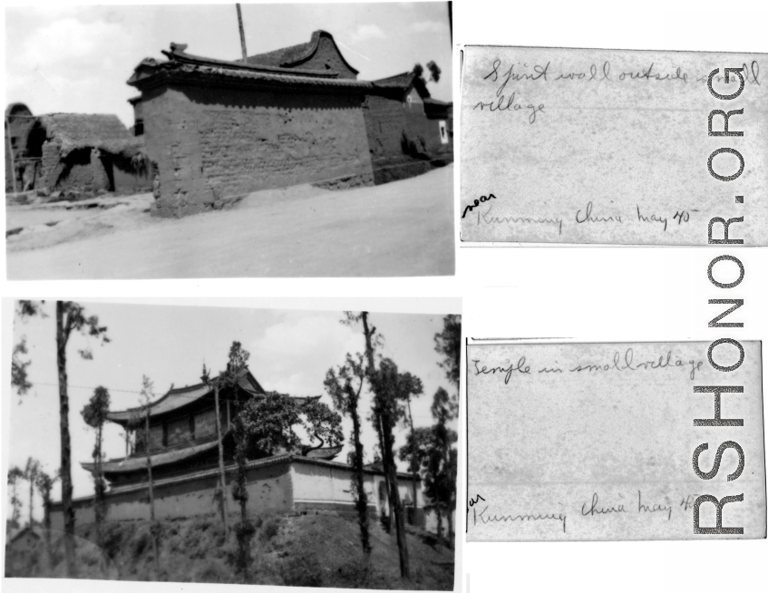 Village spirit wall, and Buddhist temple, near Kunming, May 1945.
