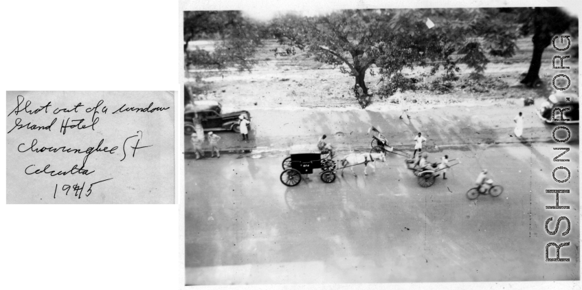 Chowringhee Road in Calcutta, from window of Grand Hotel. In 1945.