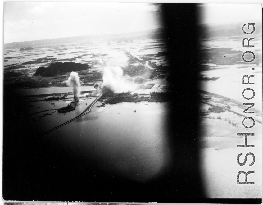 Bombing of Ninh-Bình railway bridge in French Indochina (Vietnam), during WWII. Ninh Bình is a small city in the Red River Delta of northern Vietnam, and along a critical rail route used by the Japanese.  Coordinates: 20°15'39.7"N 105°59'06.3"E