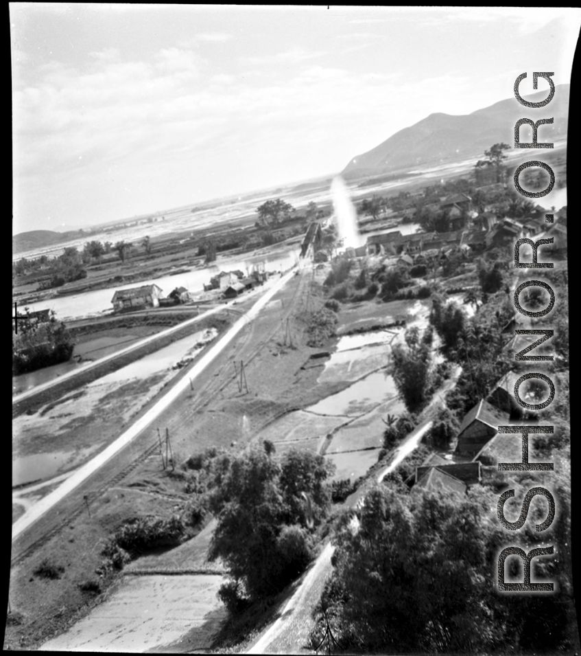 Bombing of Đò Lèn Bridge in Hà Trung Town in French Indochina (Vietnam), during WWII. In northern Vietnam, and along a critical rail route used by the Japanese.