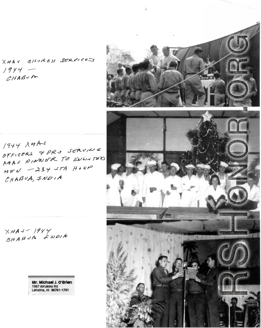 234th Station Hospital Christmas activities in Chabua, India, in 1944.