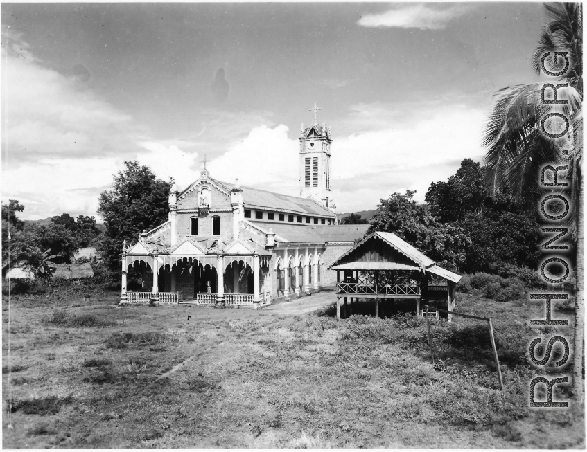 A church in Burma.  In Burma near the 797th Engineer Forestry Company.  During WWII.