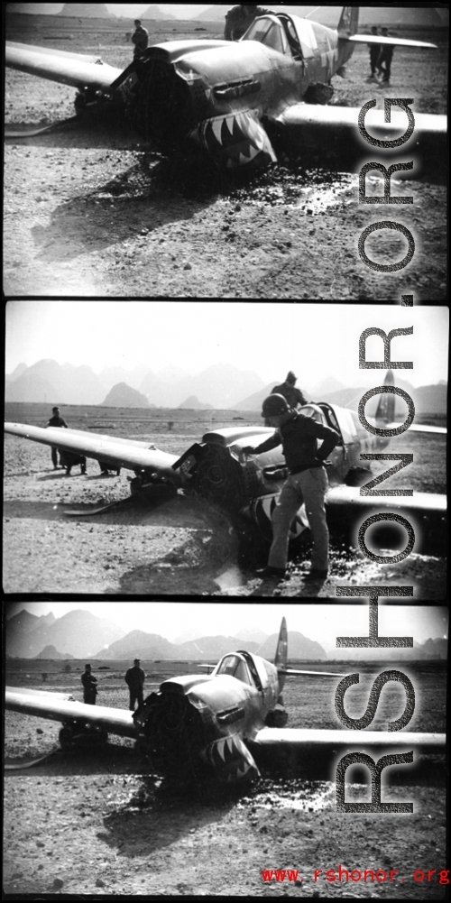 An American P-40 down in Guilin, China, during WWII.  From the collection of Hal Geer.